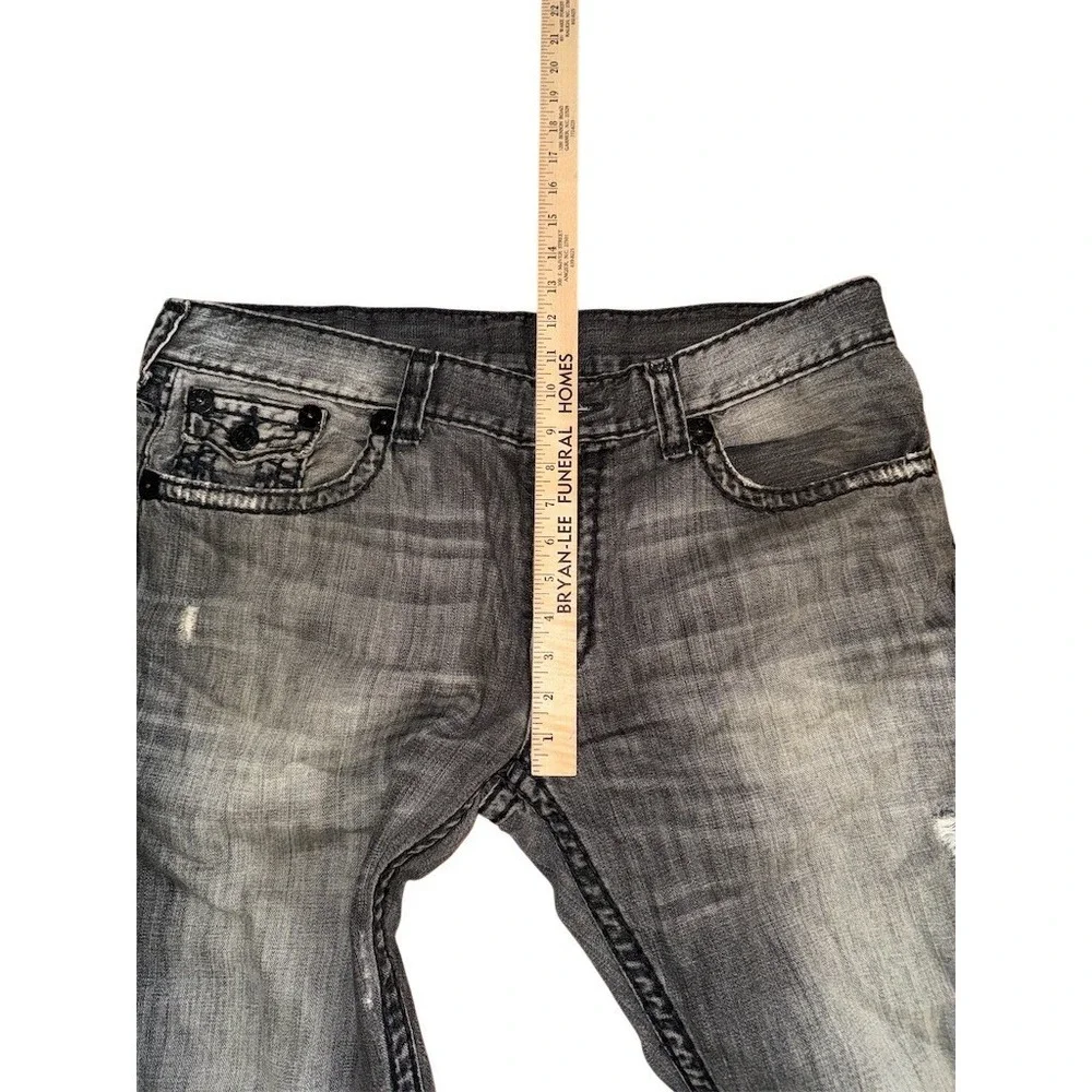 True Religion World Tour Jeans Mens 40x32 Gray Straight Flap Pocket Y2K Ricky